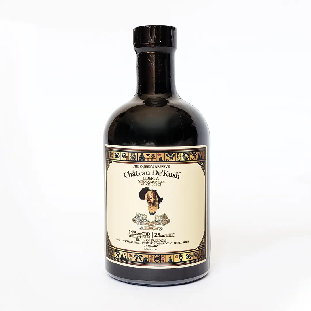 Liberta non-alcoholic red wine bottle infused with full-spectrum hemp, 25mg THC and 125mg CBD