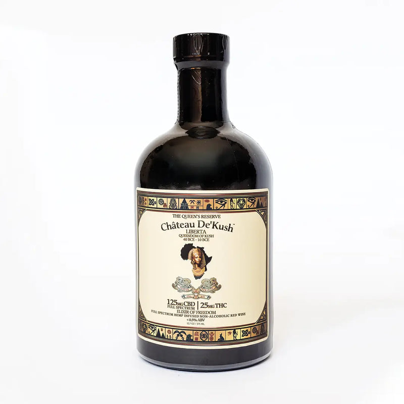 Liberta non-alcoholic red wine bottle infused with full-spectrum hemp, 25mg THC and 125mg CBD