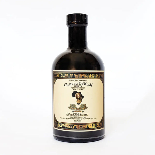 Liberta “Glow” non-alcoholic red wine bottle infused with full-spectrum hemp, 5mg THC and 125mg CBD