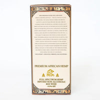 Side of Liberta “Glow” packaging box showing product description of hemp-infused non-alcoholic red wine