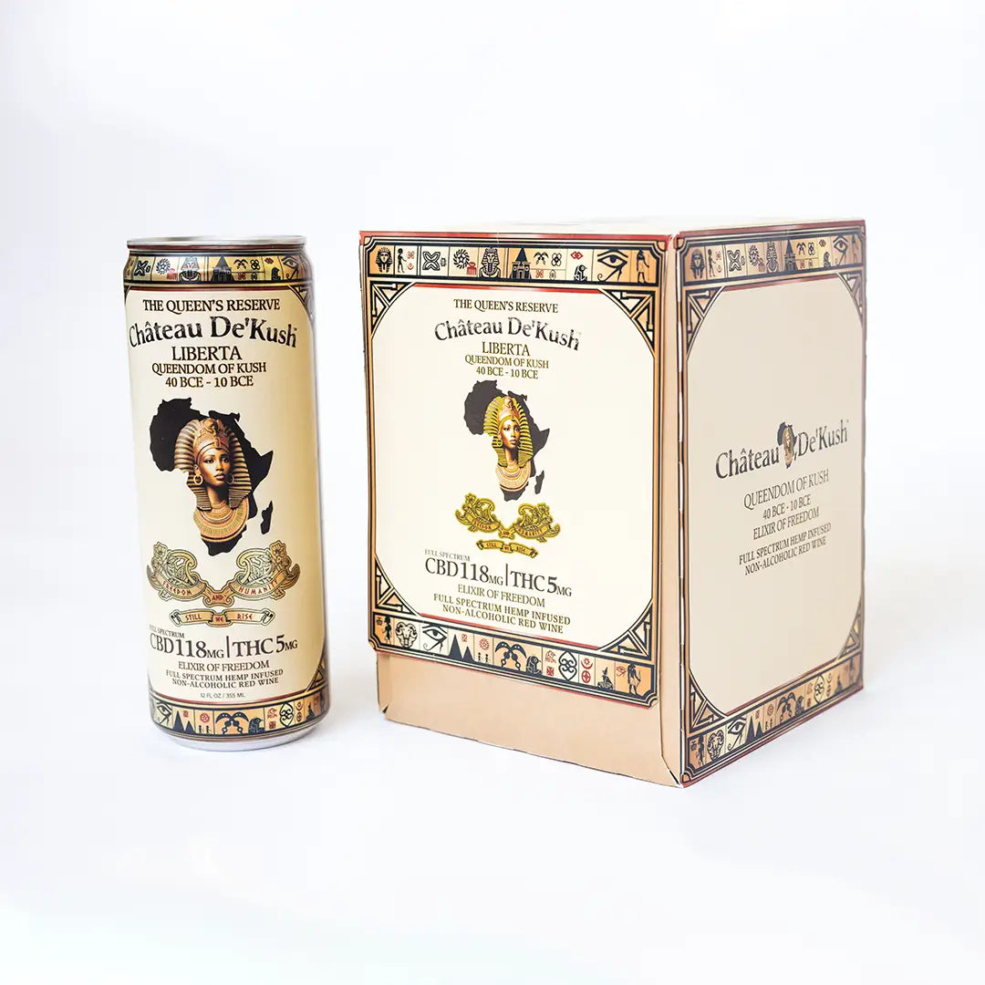 Liberta Glow hemp-infused non-alcoholic red wine 4-pack with cans and packaging box