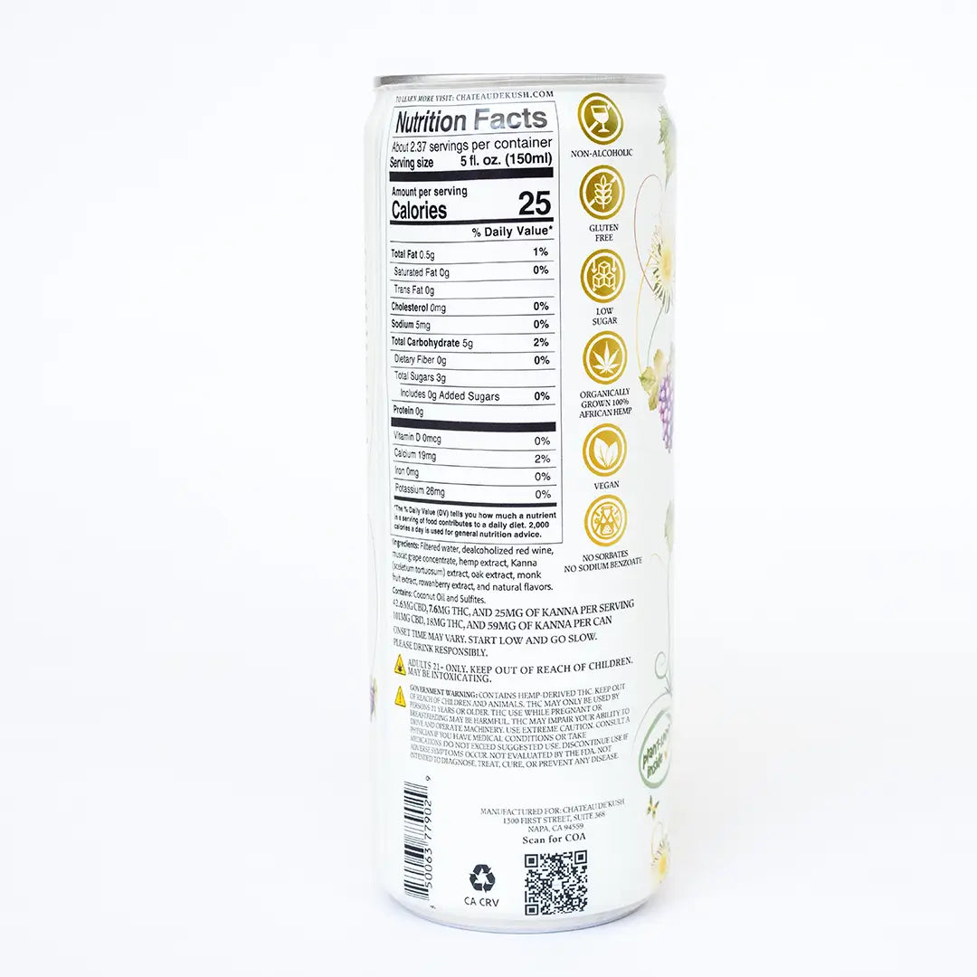 Ingredients label of Spiritflower hemp elixir can – THC, CBD and Kanna content